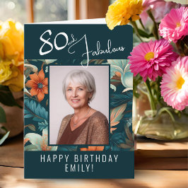 80 en Fabulous Flower Pattern Verjaardagsfoto Kaart