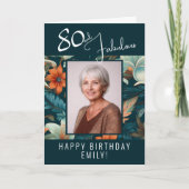 80 en Fabulous Flower Pattern Verjaardagsfoto Kaart (Voorkant)