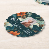 80 en Fabulous Flower Pattern Verjaardagsfoto Kartonnen Onderzetters (Gekanteld)