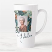 80 en Fabulous Flower Pattern Verjaardagsfoto Latte Mok (Rechts)