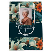 80 en Fabulous Flower Pattern Verjaardagsfoto Medium Cadeauzakje (Achterkant)