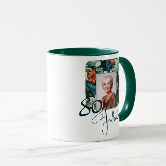80 en Fabulous Flower Pattern Verjaardagsfoto Mok (Voorkant rechts)
