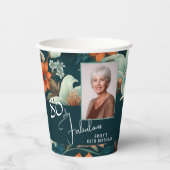 80 en Fabulous Flower Pattern Verjaardagsfoto Papieren Bekers (Voorkant)