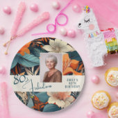 80 en Fabulous Flower Pattern Verjaardagsfoto Papieren Bordje (Feest)