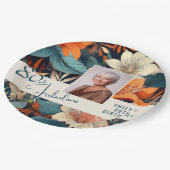 80 en Fabulous Flower Pattern Verjaardagsfoto Papieren Bordje (Gekanteld)