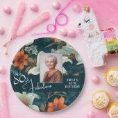 80 en Fabulous Flower Pattern Verjaardagsfoto Papieren Bordje (Feest)