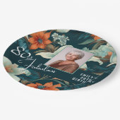 80 en Fabulous Flower Pattern Verjaardagsfoto Papieren Bordje (Gekanteld)