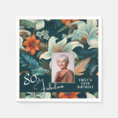 80 en Fabulous Flower Pattern Verjaardagsfoto Servet (Voorkant)