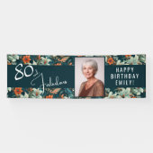 80 en Fabulous Flower Pattern Verjaardagsfoto Spandoek (Horizontaal)