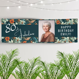 80 en Fabulous Flower Pattern Verjaardagsfoto Spandoek