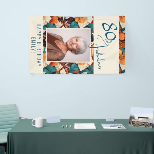 80 en Fabulous Flower Pattern Verjaardagsfoto Spandoek (Beurs)