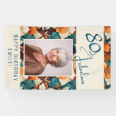 80 en Fabulous Flower Pattern Verjaardagsfoto Spandoek (Horizontaal)