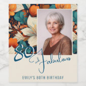 80 en Fabulous Flower Pattern Verjaardagsfoto Wijn Etiket (Enkel label)