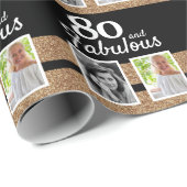 80 en Fabulous Gold Glitter 2 Foto 80th Birthday Cadeaupapier (Rol Hoek)