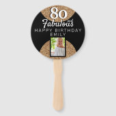 80 en Fabulous Gold Glitter 2 Foto 80th Birthday Handwaaier (Achterkant)