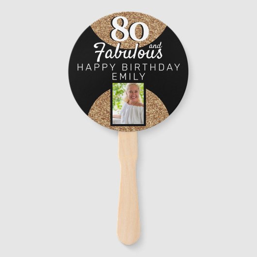 80 en Fabulous Gold Glitter 2 Foto 80th Birthday Handwaaier (Achterkant)