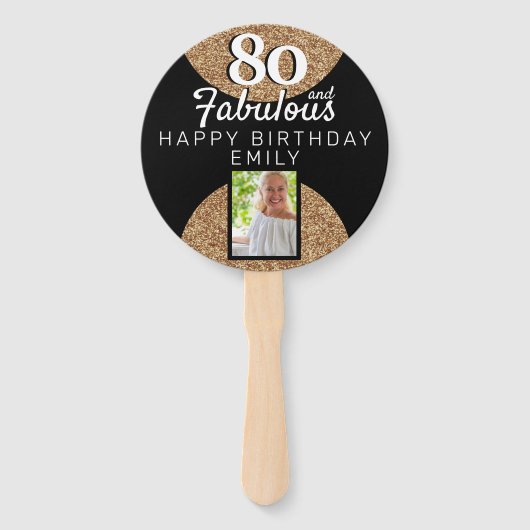 80 en Fabulous Gold Glitter 2 Foto 80th Birthday Handwaaier (Voorkant)