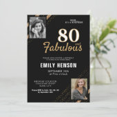 80 en Fabulous Gold Glitter 2 Foto 80th Birthday Kaart (Staand voorkant)