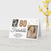 80 en Fabulous Gold Glitter 2 Foto 80th Birthday Kaart (Gele Bloem)