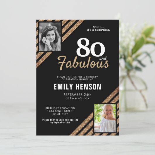 80 en Fabulous Gold Glitter 2 Foto 80th Birthday Kaart (Staand voorkant)