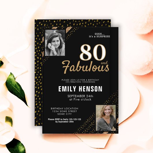 80 en Fabulous Gold Glitter 2 Foto 80th Birthday Kaart