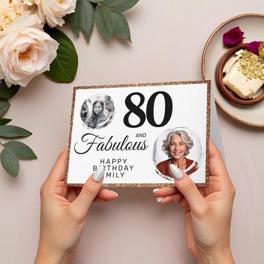 80 en Fabulous Gold Glitter 2 Foto 80th Birthday Kaart