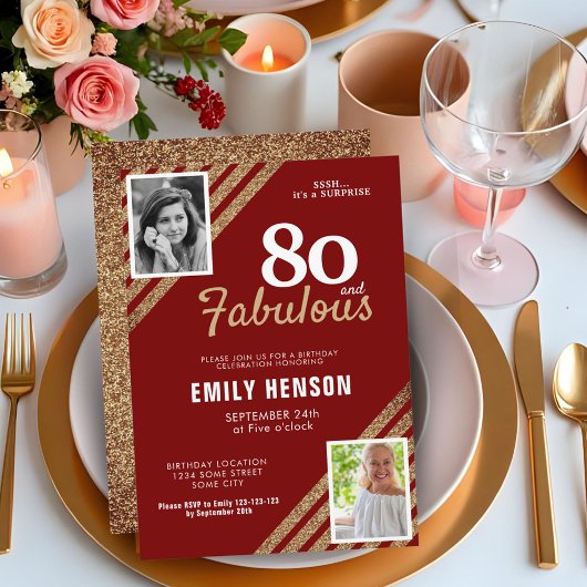 80 en Fabulous Gold Glitter 2 Foto 80th Birthday Kaart