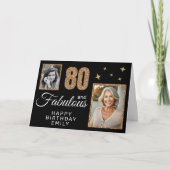 80 en Fabulous Gold Glitter 2 Foto 80th Birthday Kaart (Voorkant)