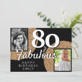 80 en Fabulous Gold Glitter 2 Foto 80th Birthday Kaart (Staand voorkant)