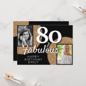 80 en Fabulous Gold Glitter 2 Foto 80th Birthday Kaart (Voorkant / Achterkant in situ)