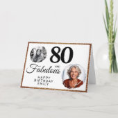 80 en Fabulous Gold Glitter 2 Foto 80th Birthday Kaart (Voorkant)