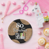 80 en Fabulous Gold Glitter 2 Foto 80th Birthday Papieren Bordje (Feest)