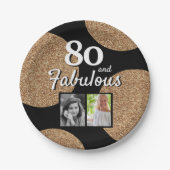 80 en Fabulous Gold Glitter 2 Foto 80th Birthday Papieren Bordje (Voorkant)