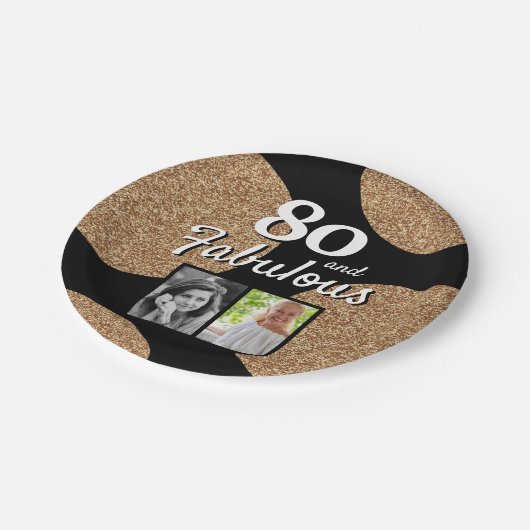 80 en Fabulous Gold Glitter 2 Foto 80th Birthday Papieren Bordje (Gekanteld)