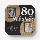 80 en Fabulous Gold Glitter 2 Foto 80th Birthday Papieren Bordje (Voorkant)