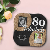 80 en Fabulous Gold Glitter 2 Foto 80th Birthday Papieren Bordje