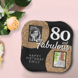 80 en Fabulous Gold Glitter 2 Foto 80th Birthday Papieren Bordje