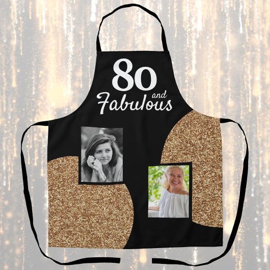80 en Fabulous Gold Glitter 2 Foto 80th Birthday Schort