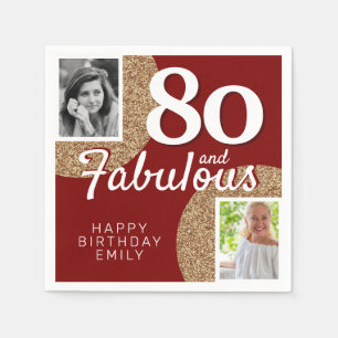 80 en Fabulous Gold Glitter 2 Foto 80th Birthday Servet