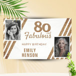 80 en Fabulous Gold Glitter 2 Foto 80th Birthday Spandoek<br><div class="desc">80 en Fabulous Gouden Glitter 2 Foto 80e Verjaardagsfeestje Achtergrond Banner. Moderne en elegante faux gouden glitter verjaardagsbanner voor haar. Voeg je foto's toe - je kunt een oude en een nieuwe foto gebruiken. U kunt alle tekst wijzigen.</div>