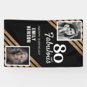 80 en Fabulous Gold Glitter 2 Foto 80th Birthday Spandoek (Horizontaal)