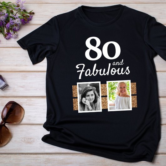 80 en Fabulous Gold Glitter 2 Foto 80th Birthday T-shirt