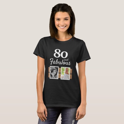 80 en Fabulous Gold Glitter 2 Foto 80th Birthday T-shirt (Voorkant volledig)