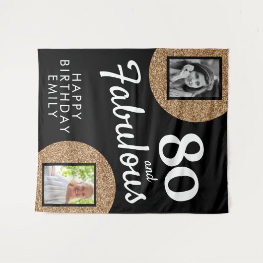 80 en Fabulous Gold Glitter 2 Foto 80th Birthday Wandkleed (Voorkant (horizontaal))