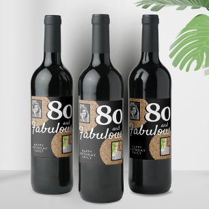 80 en Fabulous Gold Glitter 2 Foto 80th Birthday Wijn Etiket
