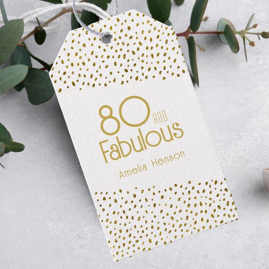 80 en Fabulous Gold Glitter 80th Birthday Cadeaulabel