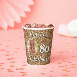 80 en Fabulous Gold Glitter 80th Birthday Foto Papieren Bekers