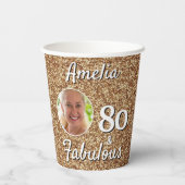 80 en Fabulous Gold Glitter 80th Birthday Foto Papieren Bekers (Achterkant)