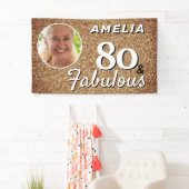 80 en Fabulous Gold Glitter 80th Birthday Foto Spandoek (Insitu)