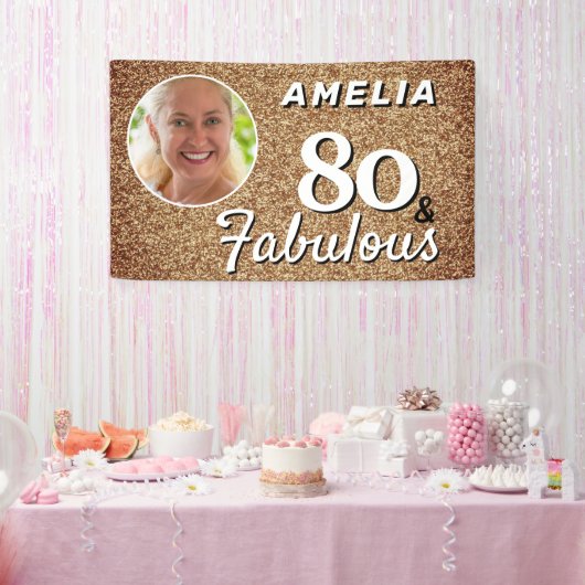 80 en Fabulous Gold Glitter 80th Birthday Foto Spandoek (Feest)